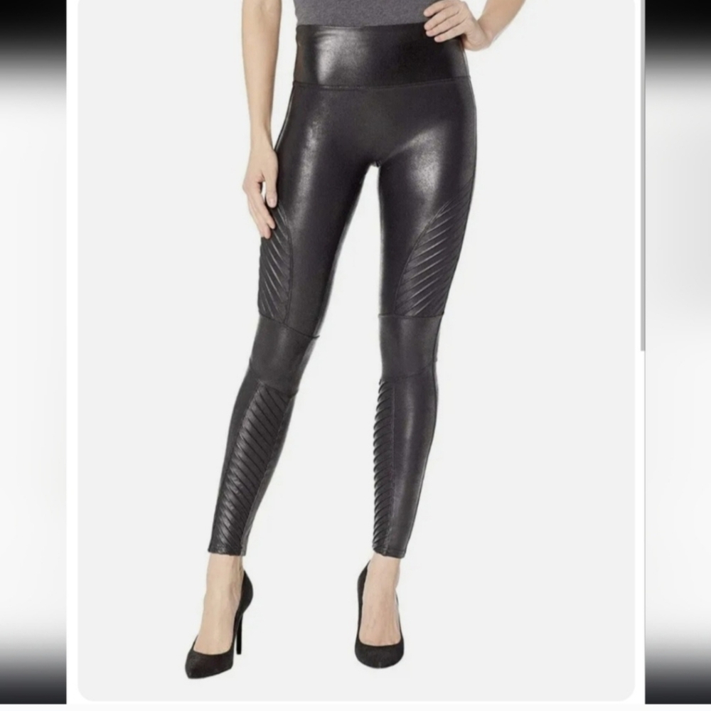 SPANX Faux Leather Moto Leggings Black Size Large